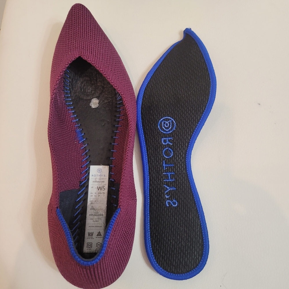 Rothy's The Point Women's Size 5 W US Burgundy Pointed Toe Slip On Flat Shoes - Picture 11 of 15